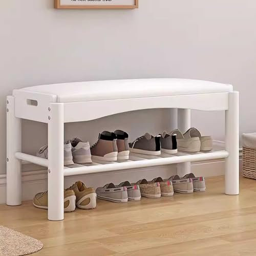 2-stufiges Schuhregal aus Holz, schmale Schuhbänke für den Flur, Aufbewahrungsorganisator für Schuhe mit Sitzgelegenheiten, kleine Ottomane für kleine Räume