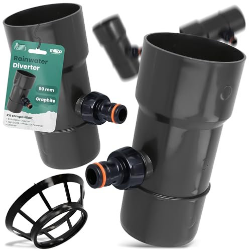 Millto™ Collecteur de Pluie DN Ø 90 mm Graphite | Recuperateur d'eau pour Goutiere Compris Filtre Descente d'Arrosage Système de Récolte d'eau Raccord pour Connecteur Rapide 1 PowerJet