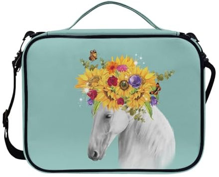 COEQINE Bibelhülle mit süßem Pferd, Sonnenblumen-Druck, Damen, Bibelhülle mit Riemen, großes Fassungsvermögen, Bibelbuchhülle