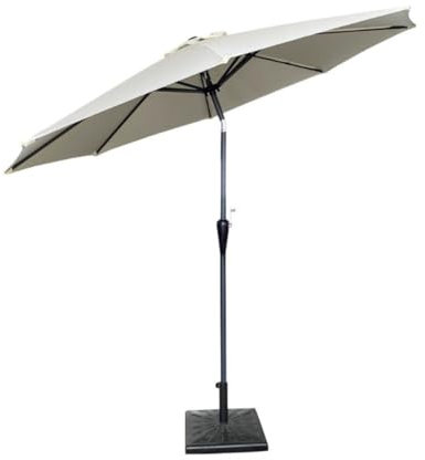 Terrassenschirm Sonnenschirm Marktschirm 8,8 Fuß Aluminium-Terrassenschirm mit quadratischer Basis, Außenschirm, Druckknopf-Neigung und Kurbellift, Strandschirm, Garten Sonnenschirme im Freien Gartens
