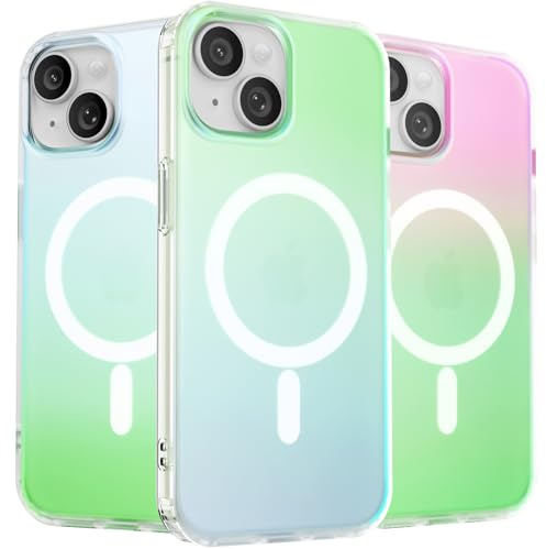 ORNARTO Hue für iPhone 15 Hülle für MagSafe, Farbwechsel, Polarlicht | Irisierender Farbwechsel, Regenbogen Look, Fluoreszierende Farbverlauf, Kratz- und Stoßfest, Perfekt für Sommer/Reise/Meer