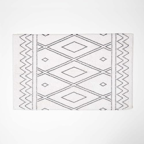 Homescapes Gemusterte Badematte Boho Style schwarz-weiß, Badvorleger Baumwolle getuftet