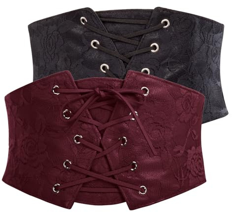 GRACE KARIN Korsettgürtel für Damen, elastischer Unterbrustkorsett, Taillengürtel, 2 Stück, Schwarz und Weinrot, X-Large