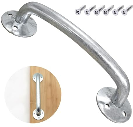 OXTXO Heavy Duty Galvanised Door Handle, Heavy Duty D-Handle Industrial Gate Handle for Garage, Shed, Warehouse, Barn & Garden Gate - 195 mm Length, Metal Handle for Wooden & Metal Doors