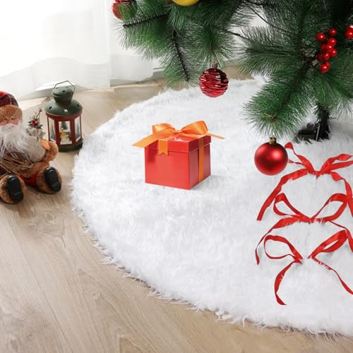 Xaosin Gonna albero di Natale rotonda 120 cm copre piede albero di Natale bianco peluche base albero di Natale per la decorazione dell'albero di Natale