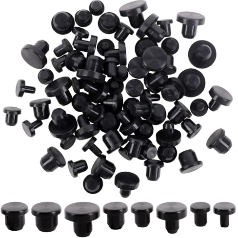 Fizdoqg 80 tapones de goma de silicona, color negro, sólidos, redondos, ciegos, suaves, flexibles para agujeros, con diámetro interior de 4-9,5 mm