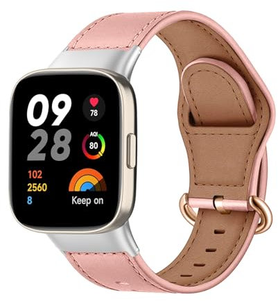 MiRowy Cinturino in Pelle Compatibile con Xiaomi Redmi Watch 3, Fibbia in Inossidabile Regolabile di Ricambio Cinturino per Xiaomi Redmi Watch 3, Rosa