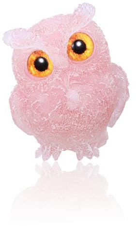JOVIVI Rose Quartz Crystal Owl Figurine Ornament 2.36 Carved Resin Gem Stones Healing Crystals Pink Cute Owl Gifts for Women,Animal Statue Sculpture Home Office Desk Decor Birthday Presents for Women