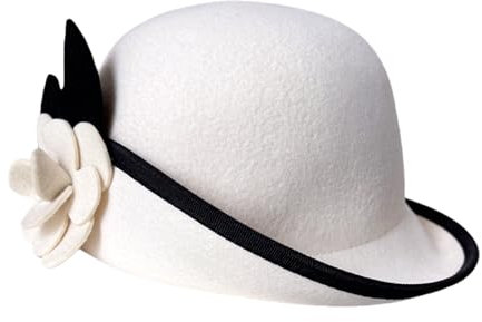 Zkydhbd Modischer Fedora-Hut aus Wolle, für Damen, 20er-Jahre-Stil, Flapper-Kostüm, Cocktail-Party, Maskeraden, Zubehör, Hut, weiß, 41
