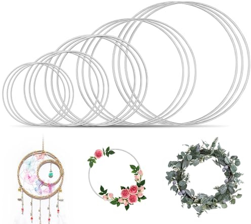 Forbabe 15 stycken metallring, set med trådringar, dekorativa ringar, 10/15/20/25/30 cm, metallringar för pyssel, hängande drömfångare för gör-det-själv bröllop, bordsdekorationer, hantverk (silver)