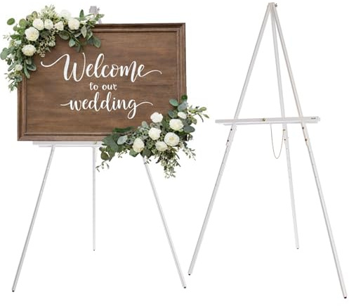 DJAR 160 cm Holzstaffelei für Schilder, Höhenverstellbare 2-in-1 Weiße Präsentationsstaffelei für Hochzeiten, Willkommensschilder, Poster und Bilder