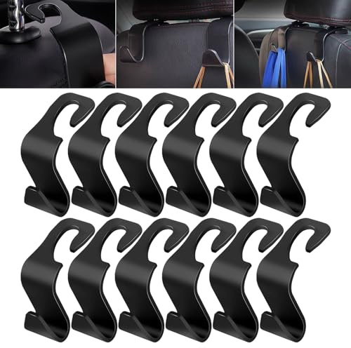 QITIXI:OU 12 Stücke Auto Lagerung Haken - Auto Kunststoff Rücksitz Kopfstütze Hakens, Tragbare Veranstalter Inhaber Haken für Lebensmittel-Taschen, Handtaschen, Kleidung
