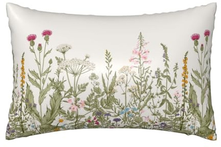 Silk Like Pillowcase for Hair and Skin Herbs and Wildflowers 1 Pack Satin Pillowcase with Hidden Zipper Soft Breathable Smooth Cooling Pillow Cover King Size for Bedroom Sofa 20”x36”