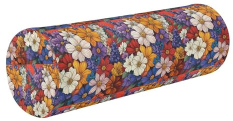 Decorative Bolster Pillows for Sofa Neck Roll Pillow Form Round Pillow Chair Cushion Neck Back Cushion Bolster Cover with Zipper Flowers Lavender Phlox Daffodil Red