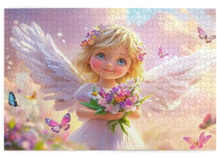 Puzzle 3000 Teile, Puzzle Erwachsene, Holzpuzzle Niedlich Impossible Jigsaw, Clevere Rätsel, HD Farbe Jigsaw mit Geschenkbox Verpackung for Room Decor, Geschenke für Frauen Engel 122x81cm p-1420