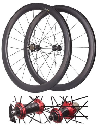 LSRRYD 50mm Carbon Tubeless Radsatz C/V/Felgenbremse Rennrad Hinterrad+vorderrad Laufradsatz 700c Fahrradräder Schnellspanner, Vorne 2 Hinten 5 Lager(Red Hub)