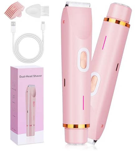 Henakmsl Intimrasierer Für Frauen, Rasierer Damen Intimbereich Dual-Head, 2 in 1 Damenrasierer Elektrisch, Wasserdicht Nass- und Trockenrasierer für Gesicht, Augenbrauen, Bart, Arm, Bein und Bikini