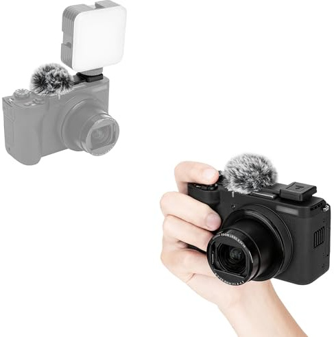 JJC Cold-Shoe-Windschutz Kompatibel mit Canon PowerShot V1 Vlog-Kamera | Winddicht Furry Windscreen, Cold-Shoe-Adapter, Gerauschreduzierung, Vlog Zubehor, Kompakt