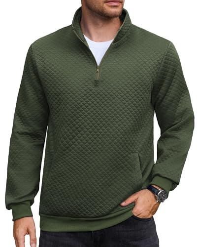Elainone Pullover Herren 1/4 Zip Neck Rollkragenpullover Turtleneck Strickpullover Feinstrick Sweater Winterpullover Pulli Langarm Armeegrün 3XL