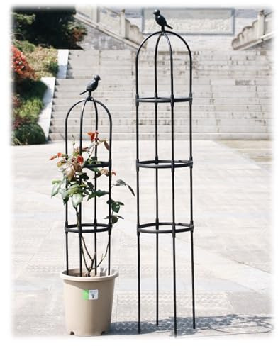 Treillis obélisque de Jardin en métal 50 cm pour Plantes grimpantes, Tour en Acier Inoxydable de 1,8 m à 3,3 m, Cage à Plantes Durable pour vignes, Fleurs et légumes – Couleur Noire