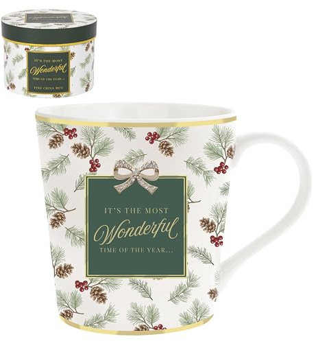 Lesser & Pavey Madelaine by Hearts Design Madelaine Xmas Mug Green for Hot Drinks | Reusable Fine China Coffee Cups for Kitchen & Home | Durable Printed Tea Mugs for Every Occasion