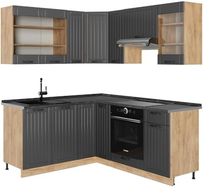 Vicco Eckküche Fame-Line, Dunkelgrau, 190 x 60 cm, AP Anthrazit