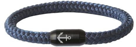 Armband Paracord, geflochten aus Seemannsgarn, mit schwarzem Edelstahl-Magnetverschluss, Anker Gravur, maritim & wasserfest, 8 mm Durchmesser, handgemacht (Marine-Blau, 19)