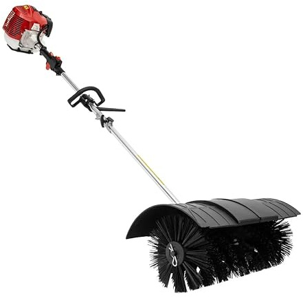 52cc 2 Stroke Powered Brush Broom Sweeper, 1.7kw Handheld Gas Powered Sweeper, Height Adjustable Artificial Grass Driveway Sweeping Machine, With Curved Baffle & Air Filter, For Sweep Leaves And Dirt