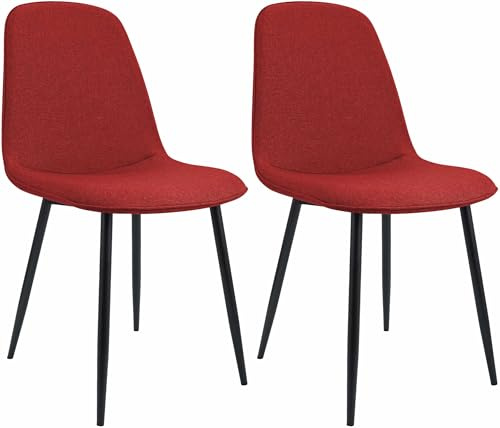 CLP Esszimmerstuhl 2er Set gepolstert Maryam, Küchenstuhl mit Rückenlehne und schwarzem Metallgestell, bis 150 kg belastbar Farbe rot Material Stoff