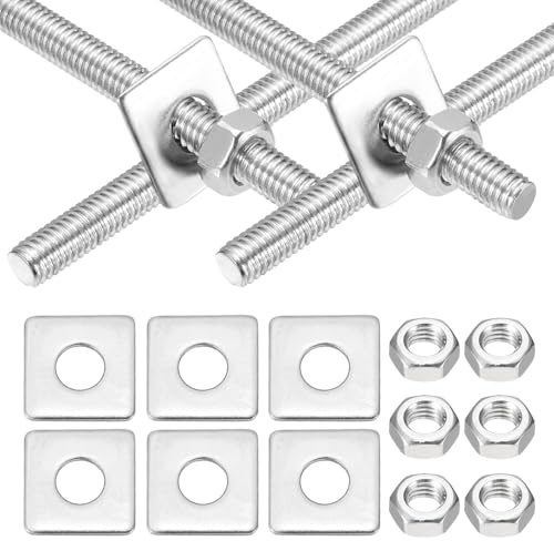 sourcing map Set di 4 barre filettate M6 x 90 mm, in acciaio inox 304, filettatura destra con dado e rondella quadrata per viti di fissaggio di ancoraggio strutturale