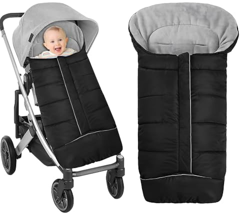 Rakuker Chanceliere Universelle pour Poussette, Chanceliere Bebe Poussette, Imperméable Détachable Sac de Couchage Bébé Hiver avec Fermeture Éclair et Capuche, Couverture Poussette Bebe Hiver (Noir)