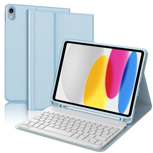 WAVATA Funda con Teclado para iPad 10ª Generación 2022/ A16 11 Pulgadas 2025, Teclado Español Bluetooth Desmontable para iPad 10.9 Pulgadas A2696/A2777/A2757, BLU