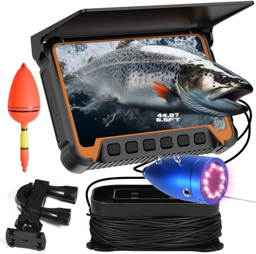 Underwater Fishing Camera w/Temp Depth Sensor,7 HD Fish Finder Camera 100ft Long Cable IR LED Night Vision Wide Angle Lens Line Camera for Kayak Lake Boat Ice Fishing Portable Fish Finder