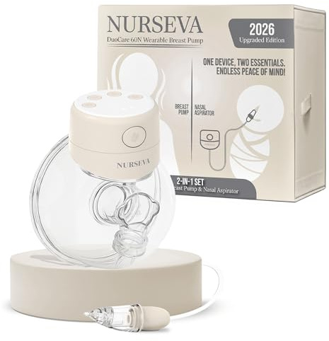 Nurseva DuoCare 60N - Kit de extractor de leche manos libres y aspirador nasal - Extractor de leche eléctrico portátil actualizado 2026 - Portátil e inalámbrico para madres lactantes - 4 modos, 15