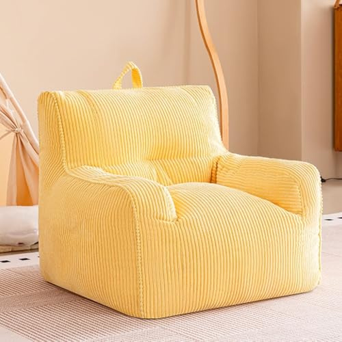 Grand pouf confortable en velours côtelé avec accoudoirs pour adultes – Fauteuil de salon confortable en velours pour chambre à coucher et salon (jaune, taille L)