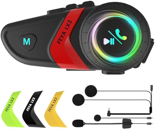FEYA Motorcycle Helmet Speakers - Super Long Battery Life, Motorbike Headset Single Use Headset with Soft/Hard Mic,IPX6 Automatic Answer/Music Control/Intelligent Noise/Wake up Siri - LX3