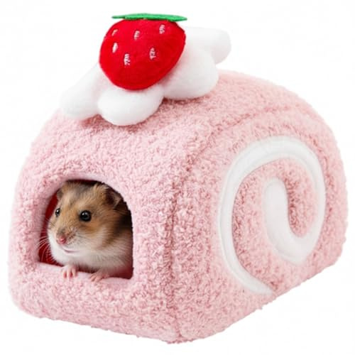 Obelunrp Hamstersäng, jordgubbsrulle söt form råttbädd, små djurburtillbehör för små djurmöss, chinchillor, dwraf hamstrar, hamsterhus