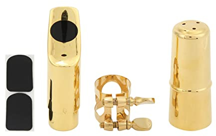 Saxophon Mundstück Kit Metall für Althorn Alto Sax, Goldfarben, Mit Kappenpolstern - Melodischer Klang, Kompakter Sound, Perfekt für Musiker (Nr. 8)