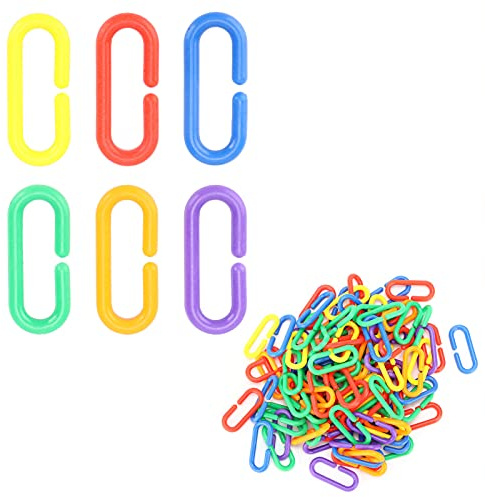 Qcwwy Plastic Chain Links Colorful C Clamp/Holder DIY Building Toys for Kids Educational Interactive Bird Enrichment Toy for Parrots and Small Pets Bird Toys