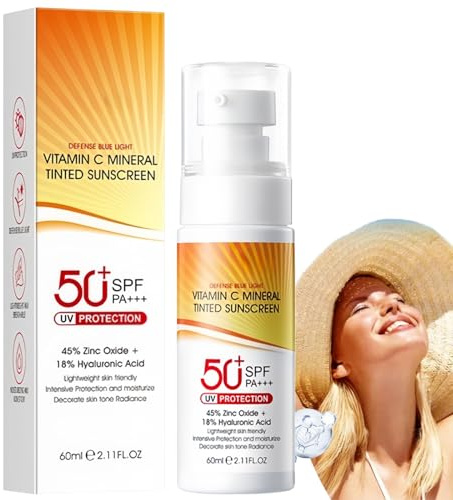 Mineral Sunscreen SPF 50 for Face&Sensitive Skin,Hydrating Mineral Sunscreen with Zinc Oxide,Waterproof & Non-Greasy Tinted Sun Cream for Daily Wear,Natural Concealer,Broad-Spectrum UV Protection