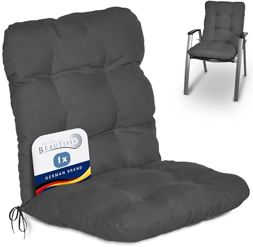 Beautissu Coussin Exterieur Jardin Flair NL - Coussin Chaise Jardin pour Chaise, Fauteuil ou transat de Jardin, terrasse ou Balcon - 100x50x8cm - Dossier Standard – Anthracite