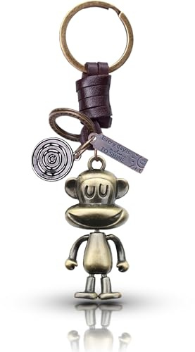 AuPra Monkey Keyring Gift for Women & Men | Leather Monkey Key Ring Charm | Cute Monkey Keychain for Car, Bags & Accessories | Personalised Engraving Available