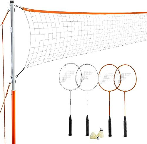 Franklin Sports Uni – Erwachsene Starter enthält 4 Stahlschläger, 2 Vögel, verstellbares Heringe – Hinterhof-oder Strand-Badminton-Set – einfache Netz-Einrichtung, Einheitsgröße