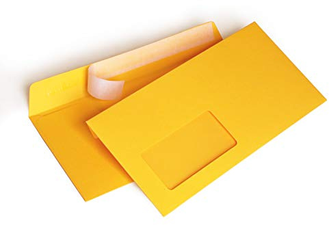 Briefumschläge DIN lang C6/5 114x229 mm gelb 120 g/m² mit Fenster haftklebend (204AF) (50)
