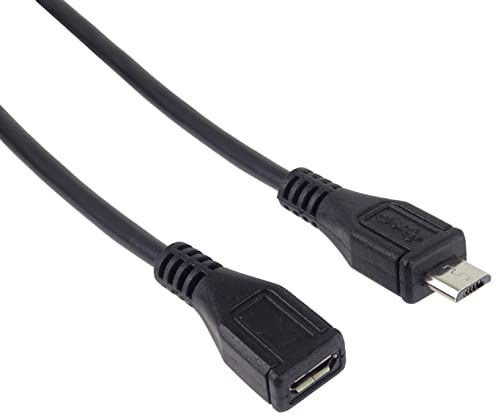 PremiumCord Micro USB Verlängerungskabel 3m, USB Micro B Buchse auf Micro B Stecker, USB 2.0 High Speed Datenkabel, 2x geschirmt, AWG28, Farbe schwarz, Länge 3m