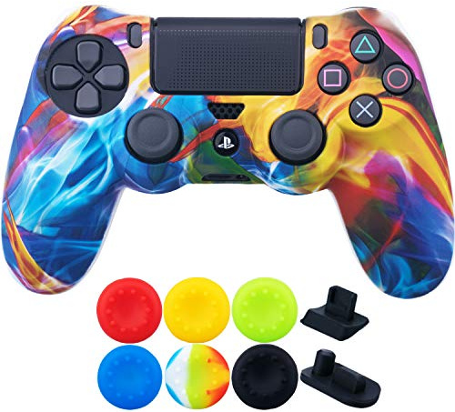 9CDeer 1 x Silicone Trasferimento Stampare Protettivo Copertina Skin + 6 Thumb Grips e Tappi Antipolvere per Controller PS4 / Slim/Pro arcobaleno