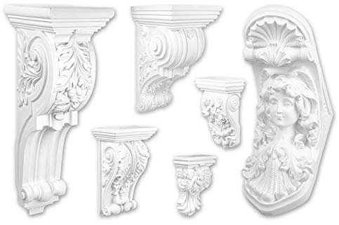 HEXIM PERFECT Stuckkonsole - große Auswahl an Wandkonsolen - Antike Wanddeko im Barock- & Jugendstil aus vorgrundiertem, schlagfestem Polyurethan mit feinen Verzierungen (C8067 305x290mm)