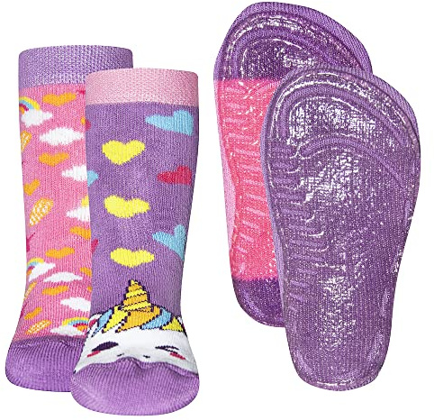 EWERS 2er Pack Einhorn Stoppersocken SoftStep, Socken mit Antirutschsohle für Mädchen, Anti-Rutsch-Socken mit Gummisohle, 2 Paar rutschfeste Kindersocken