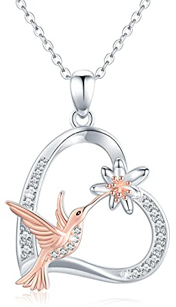 Waysles Kolibri Halskette 925 Sterling Silber Baum des Lebens Anhänger mit Lotus und Vogel Kette Tier Kolibri Schmuck für Damen