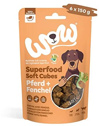 Wow Soft-Snacks I Cubes Pferd I Pferdefleisch mit Fenchel für Hunde I 100 Prozent Natur I Nahrungsergänzung I Belohnung beim Spiel & Training (6X 150g)